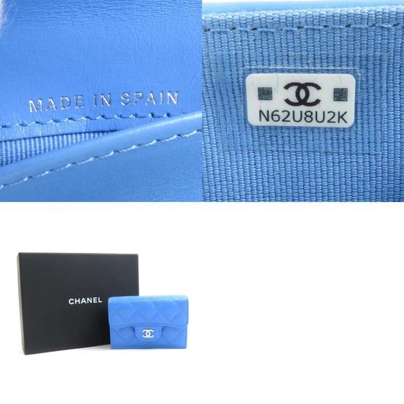 CHANEL Tri-fold Wallet Caviar Skin Leather Blue 90029g - Picture 5 of 5